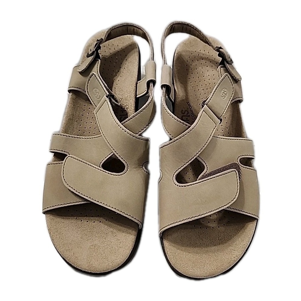 SAS HUGGY Beige Suede Sandals Tripad Comfort Women's‎ 13N EZ Strap Made in USA!